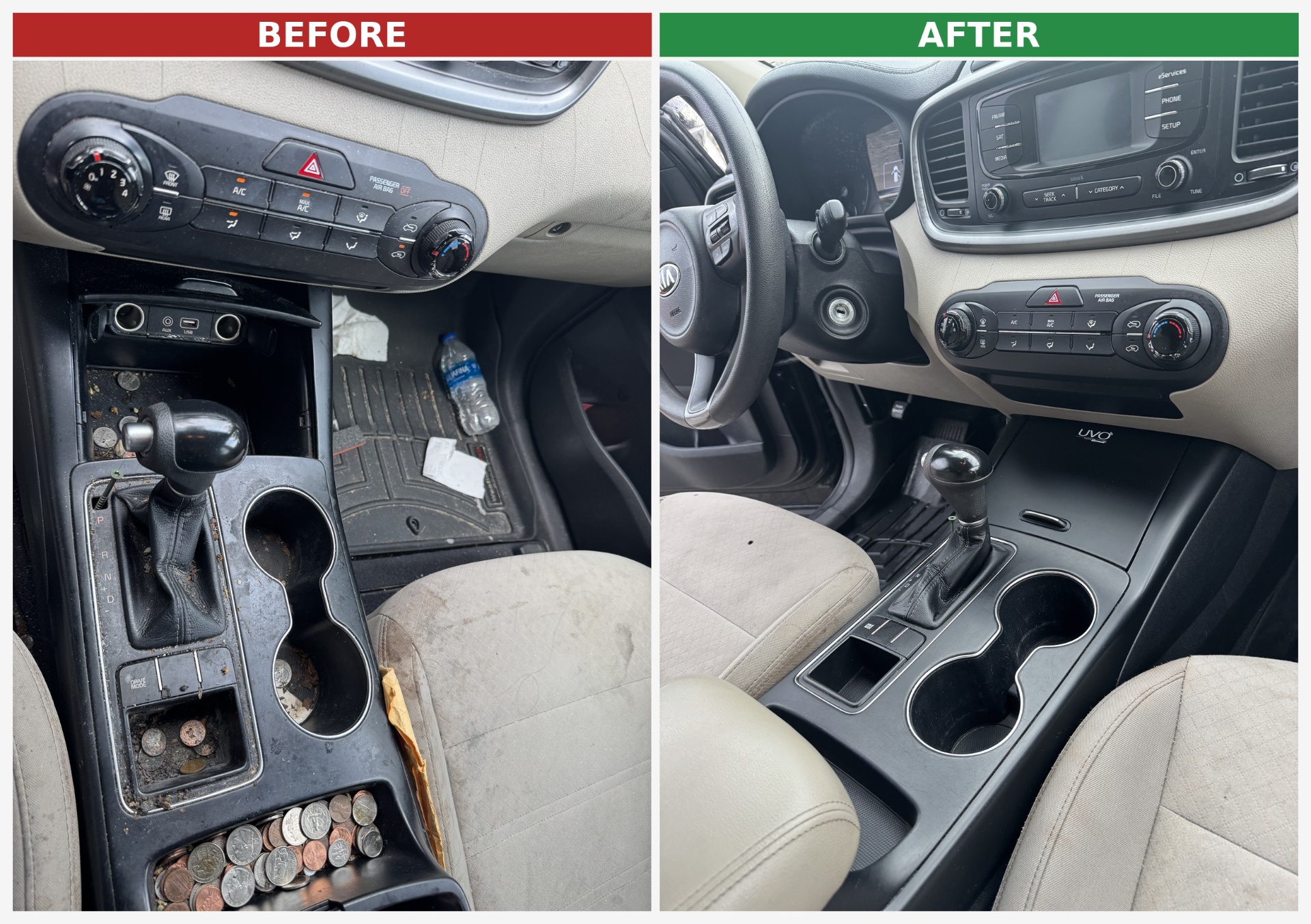 Before and after: center console deep clean
